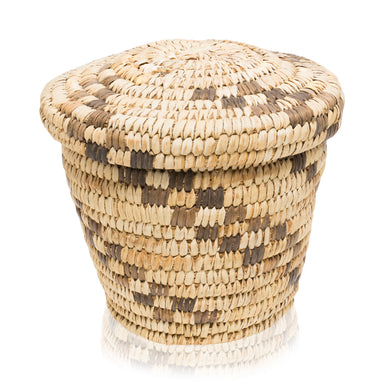 Lidded Papago Basketry Jar, Native, Basketry, Bottle Basket