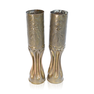 WWI Pair Trench Art Vases, Furnishings, Decor, Trench Art