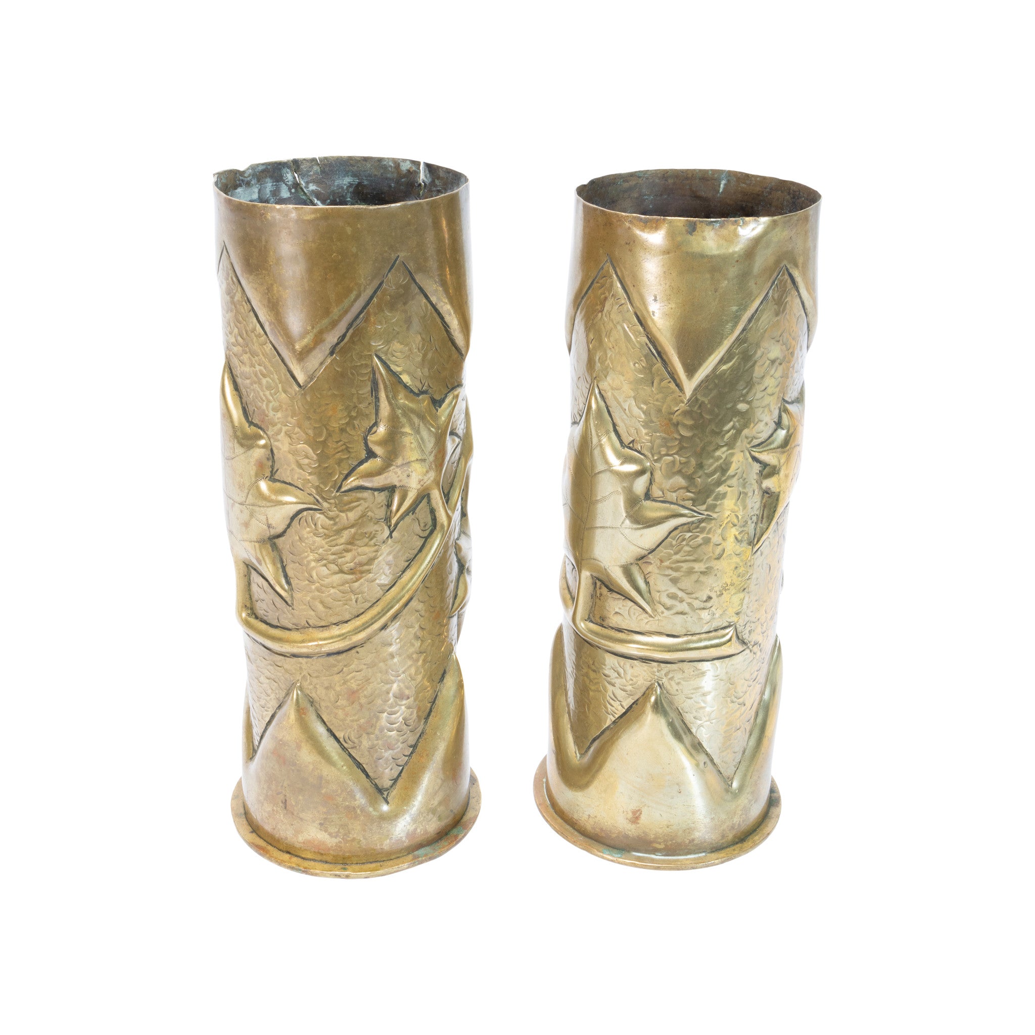 WWI Pair Trench Art Vases