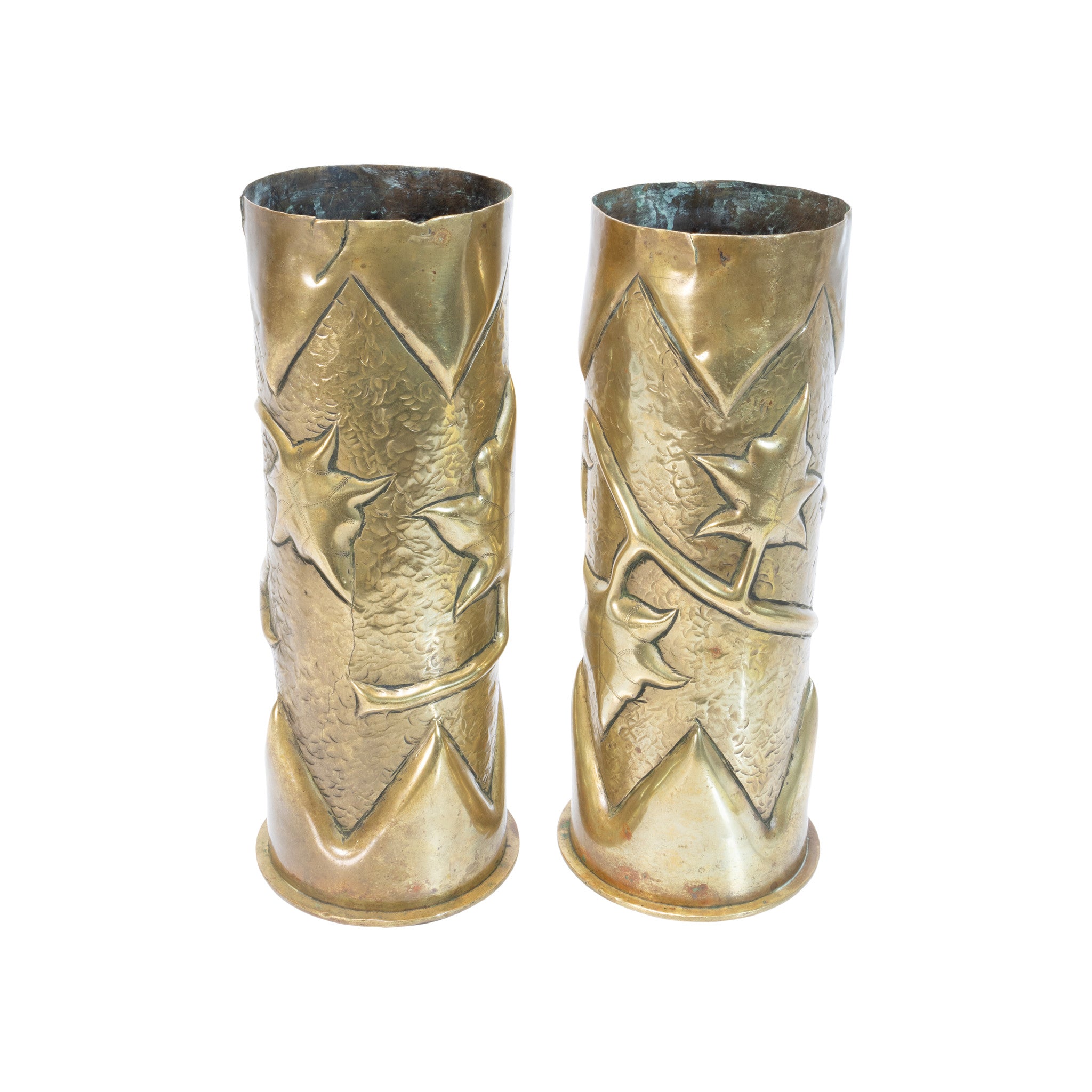 WWI Pair Trench Art Vases