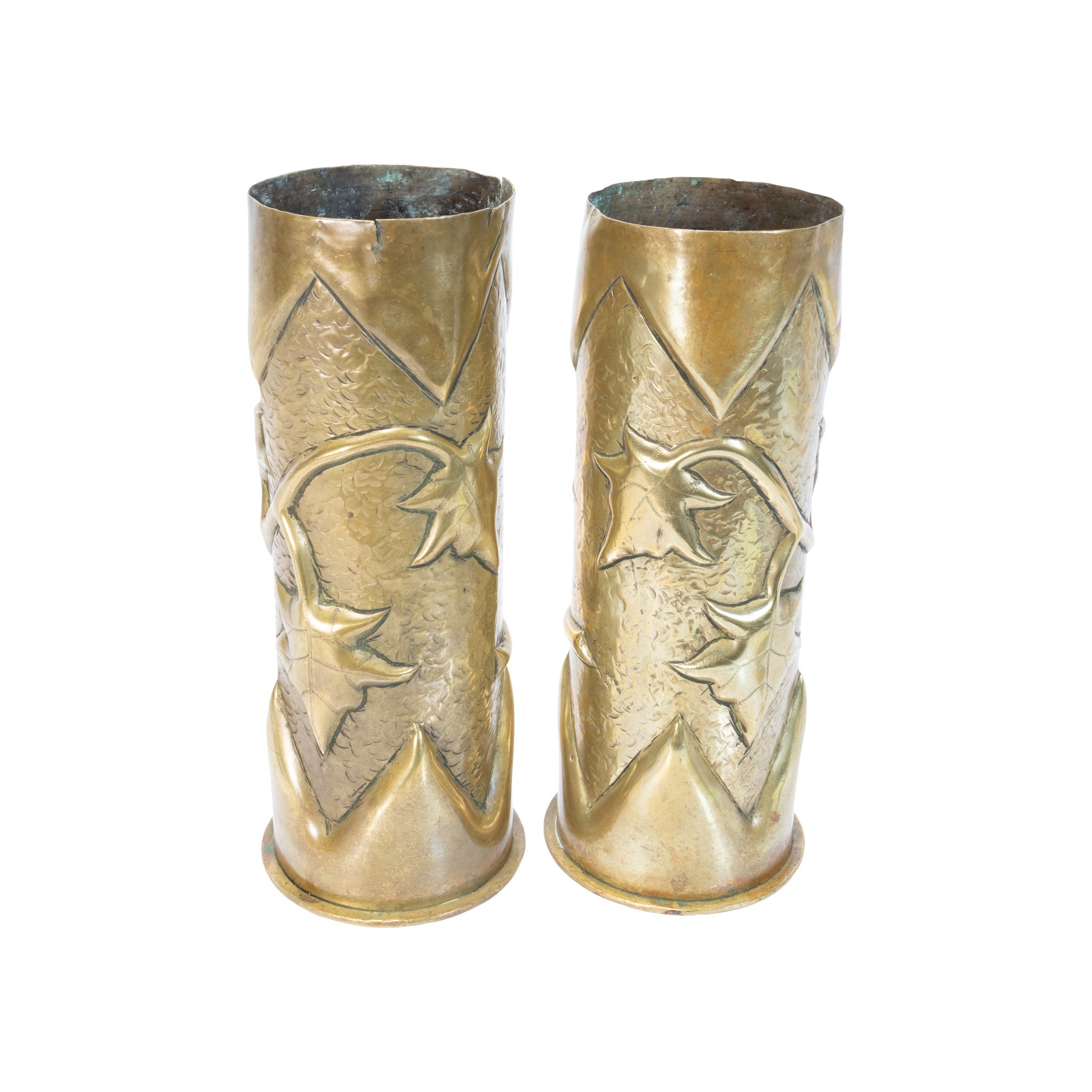 WWI Pair Trench Art Vases