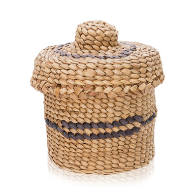 Nootka Miniature Lidded Basket, Native, Basketry, Vertical