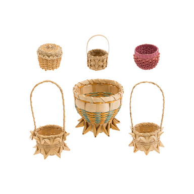 7 Miniature Micmac Baskets, Native, Basketry, Vertical