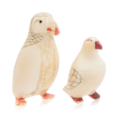 Inuit Walrus Ivory Puffins, Native, Carving, Ivory