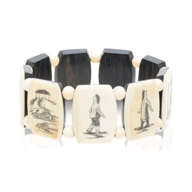 Inuit Ivory and Ebony Story Bracelet, Native, Carving, Ivory