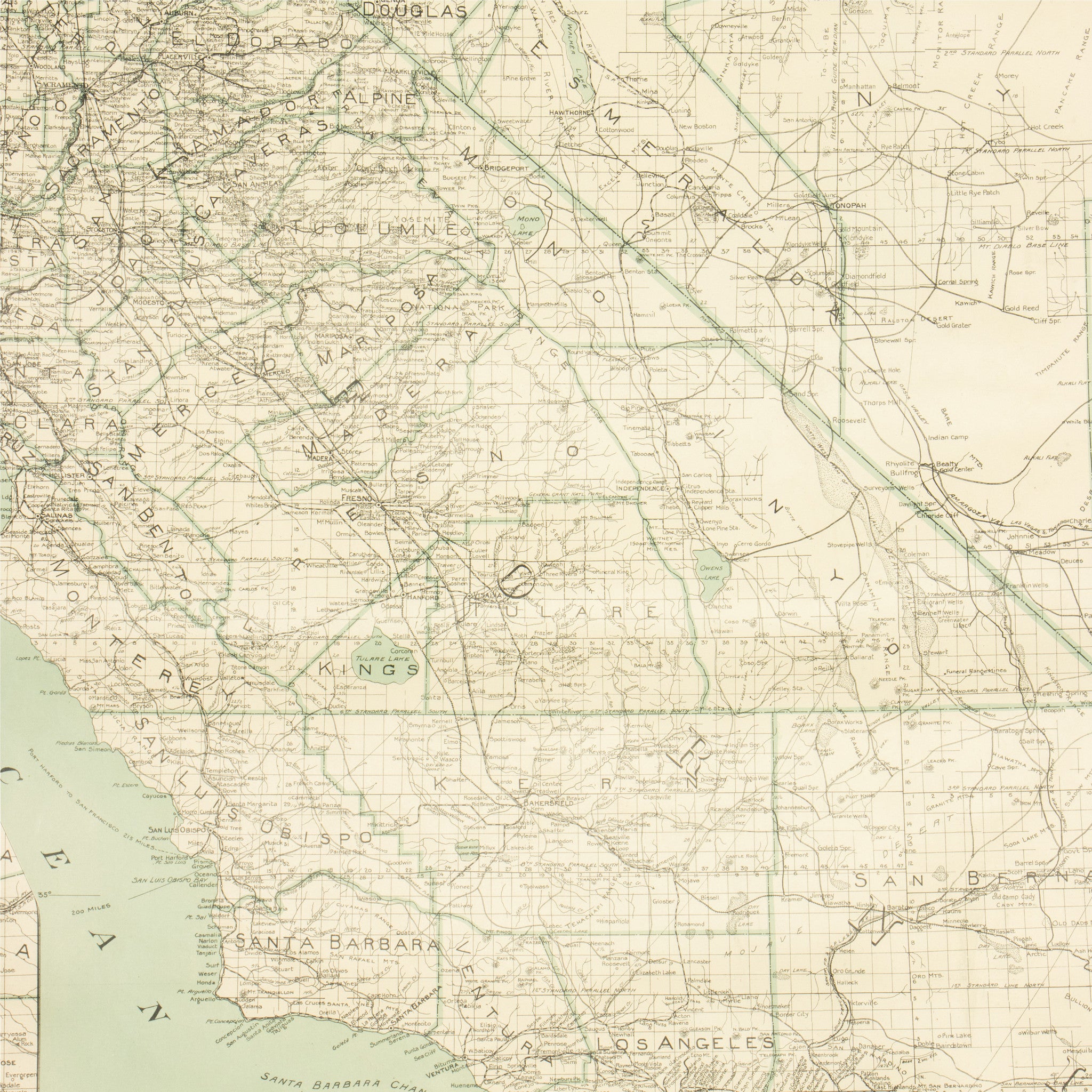 Large Map of California & Nevada 1907
