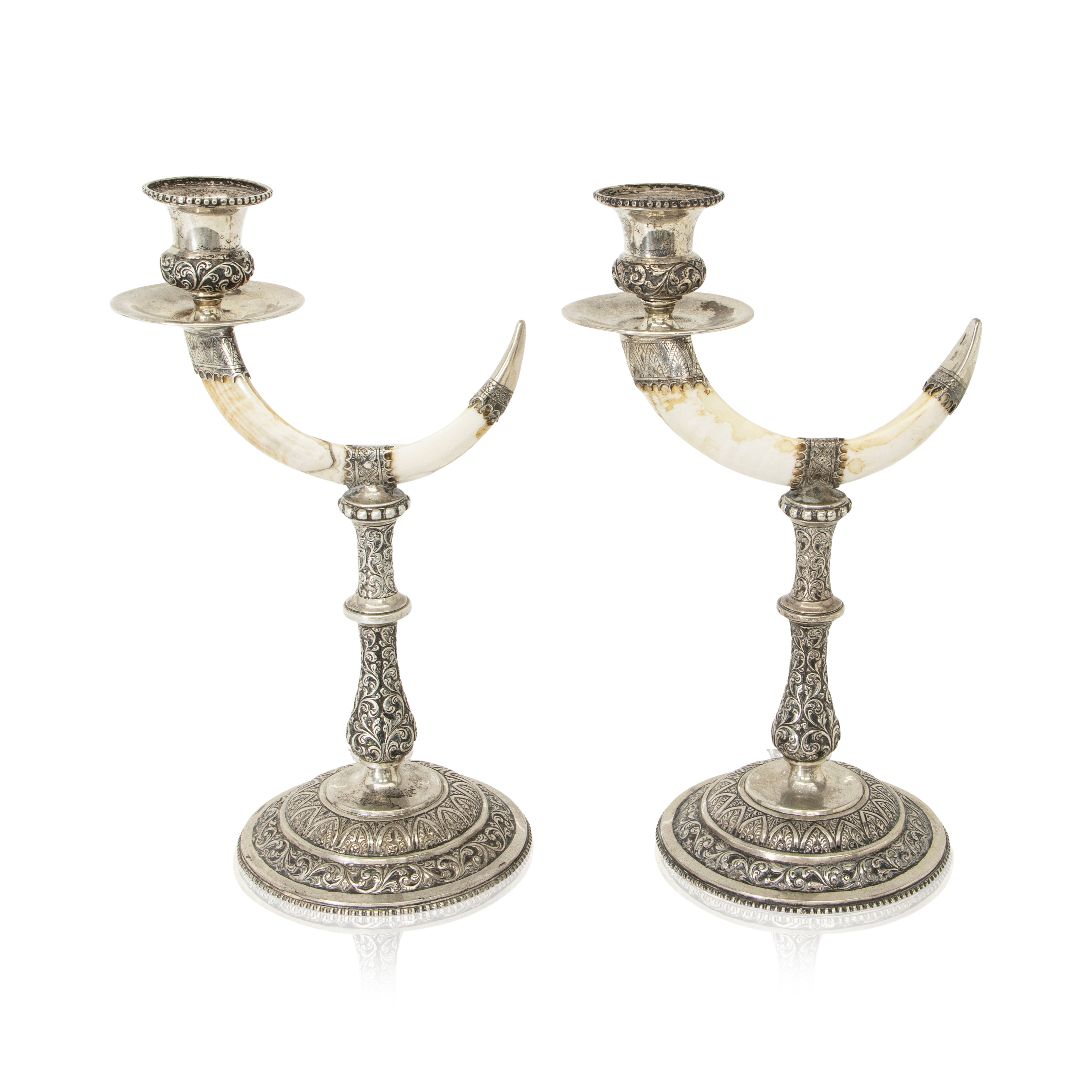 Silverplate Boar Tusk Candlesticks, Furnishings, Decor, Candle Holder