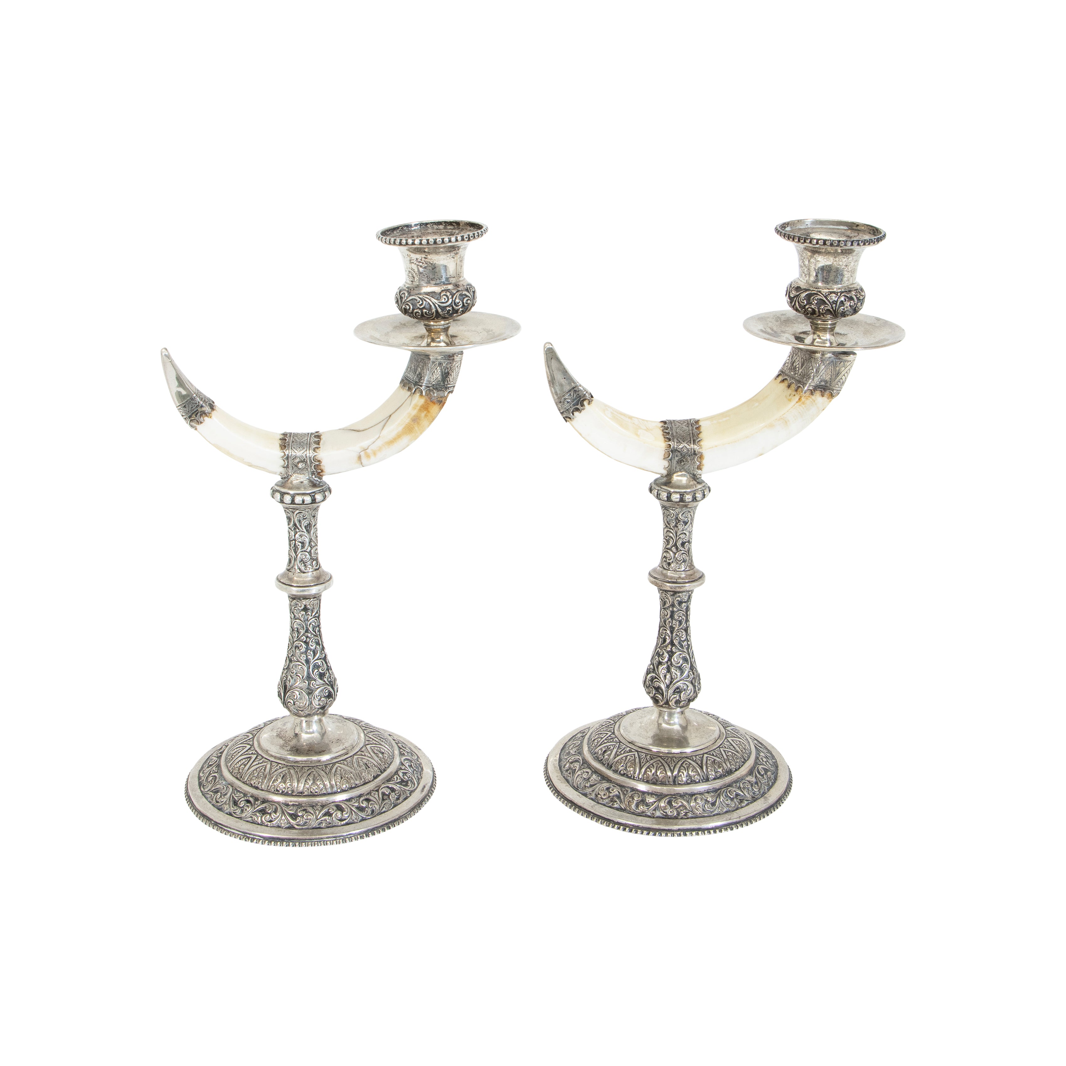 Silverplate Boar Tusk Candlesticks