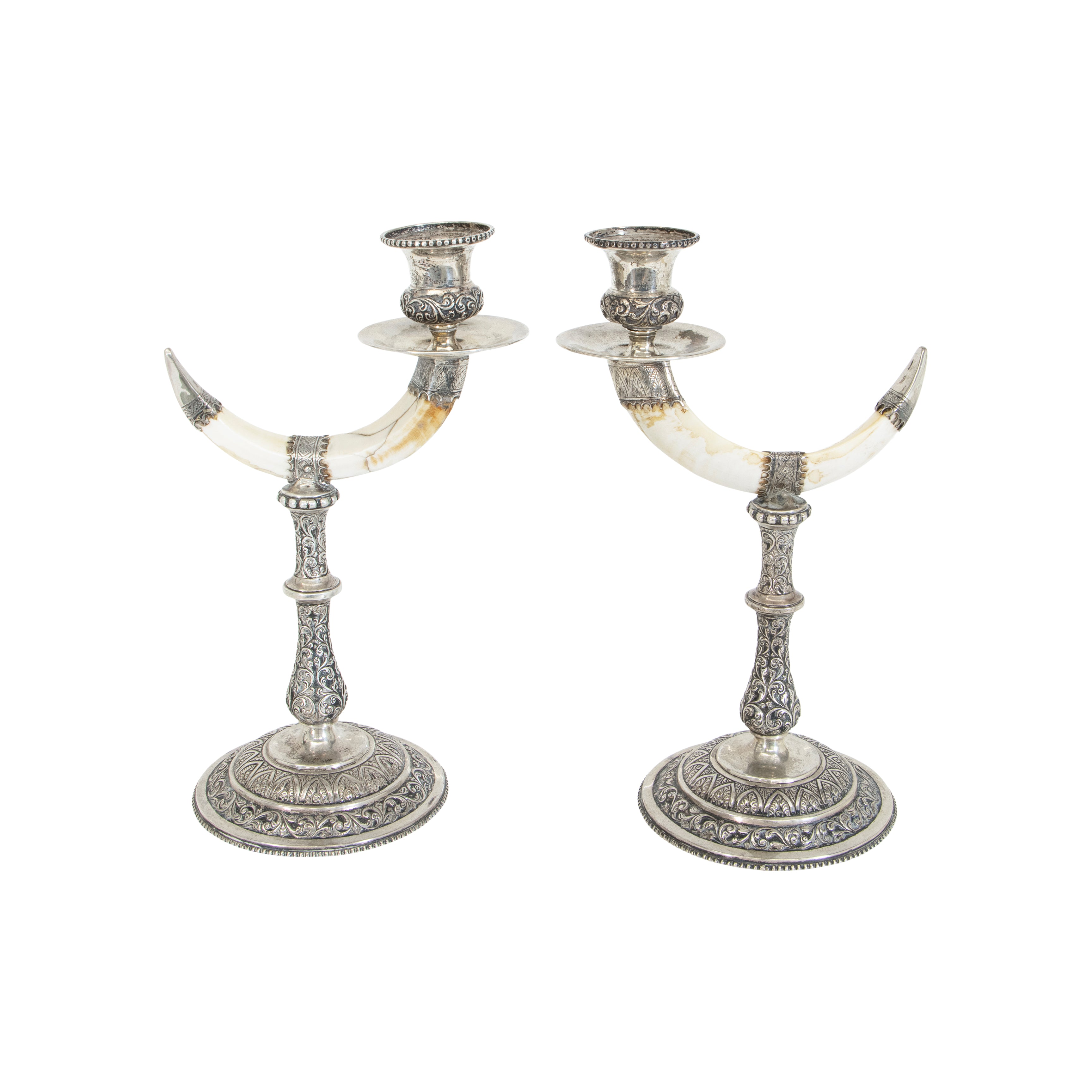 Silverplate Boar Tusk Candlesticks