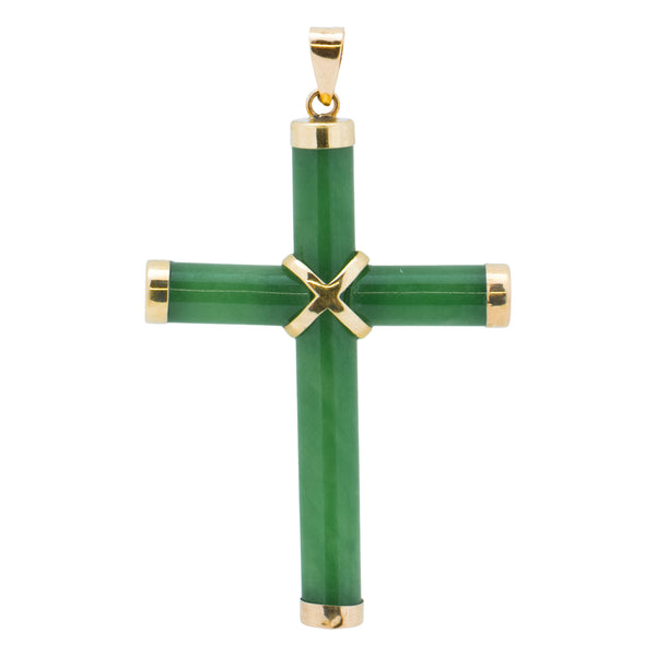 14K Gold Jade Cross Pendant, Jewelry, Necklace, Estate