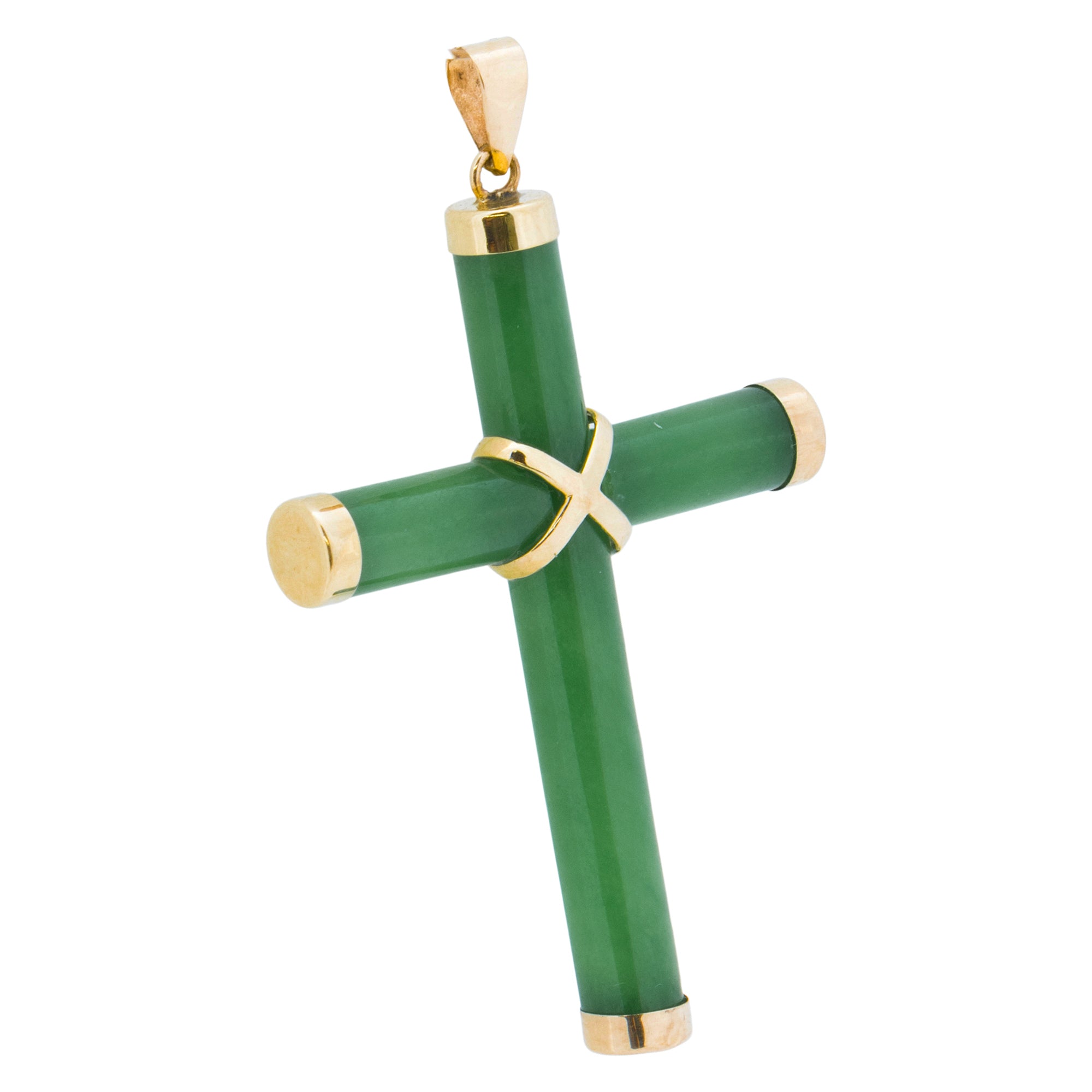 14K Gold Jade Cross Pendant