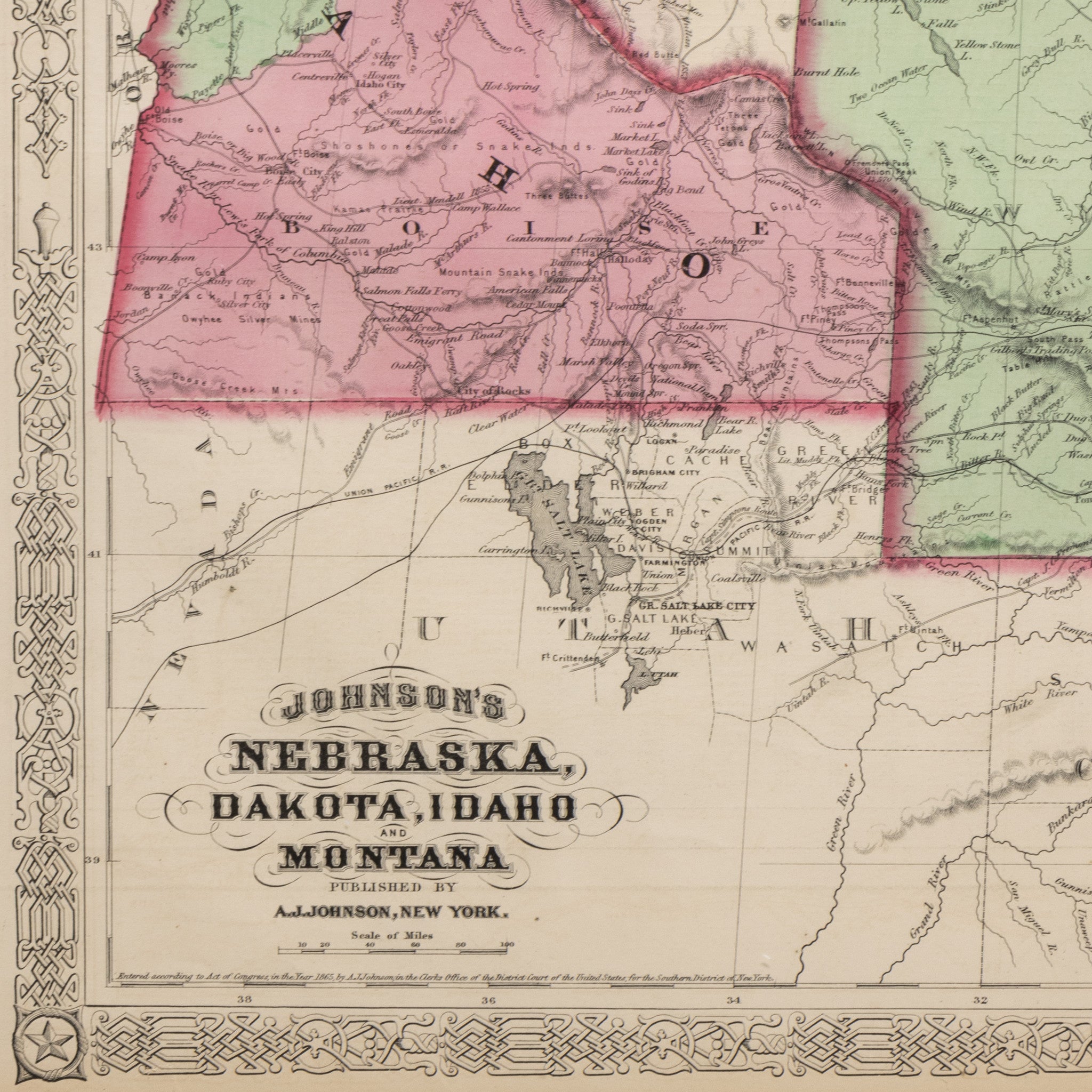 1865 Johnson's Nebraska/Dakota/Idaho/Montana Map