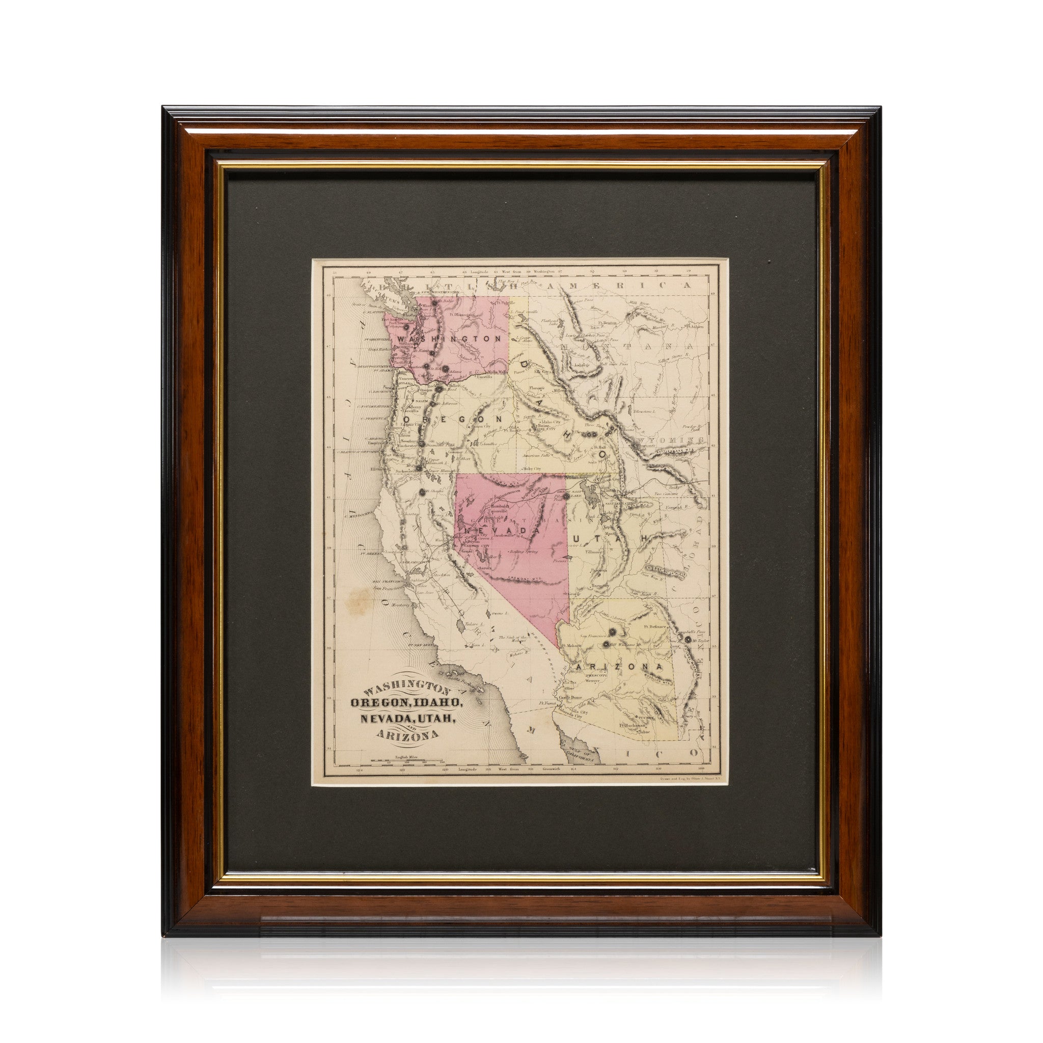 1870 Washington/Oregon/Idaho/Nevada/Utah/Arizona Map, Furnishings, Decor, Map
