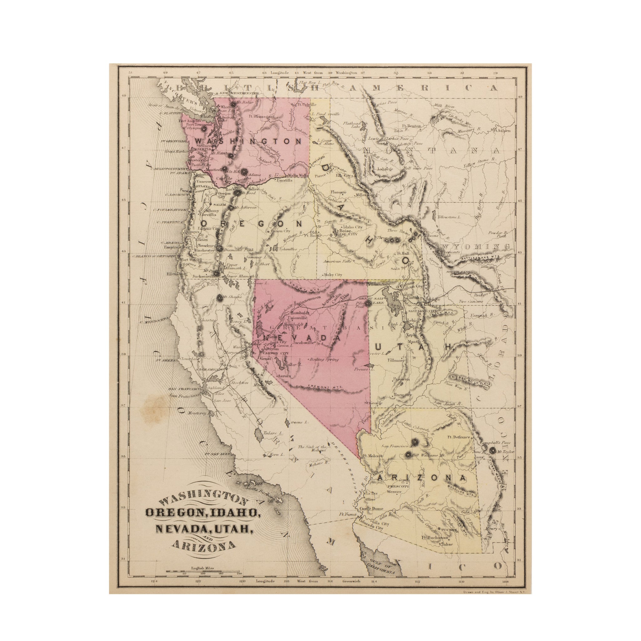 1870 Washington/Oregon/Idaho/Nevada/Utah/Arizona Map