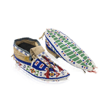 Sioux Fully Beaded Moccasins, Native, Garment, Moccasins