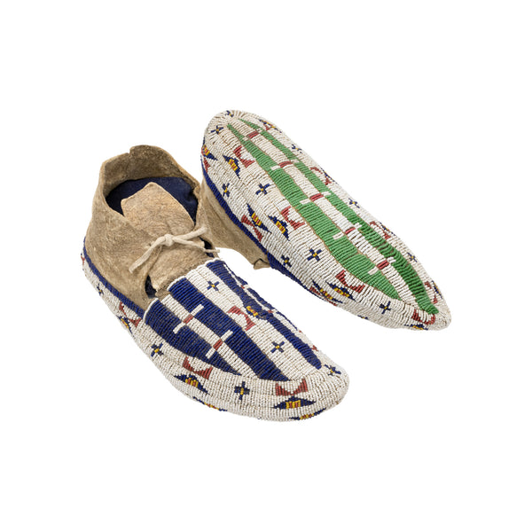 Cheyenne Fully Beaded Moccasins, Native, Garment, Moccasins