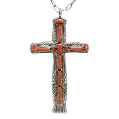 Pueblo Coral Cross Necklace, Jewelry, Necklace, Native