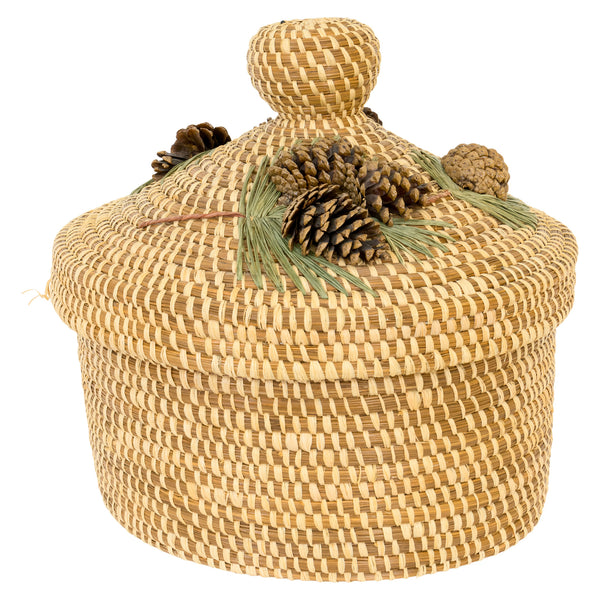 Large Coushatta Pine Needle Basket, Native, Basketry, Vertical