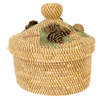 Large Coushatta Pine Needle Basket, Native, Basketry, Vertical