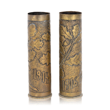 Pair Trench Art Vases, Furnishings, Decor, Trench Art