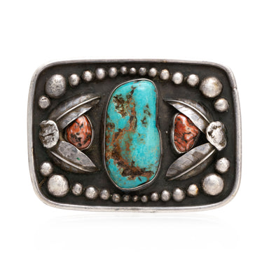 Navajo Turquoise and Coral Buckle, Jewelry, Buckle, Native
