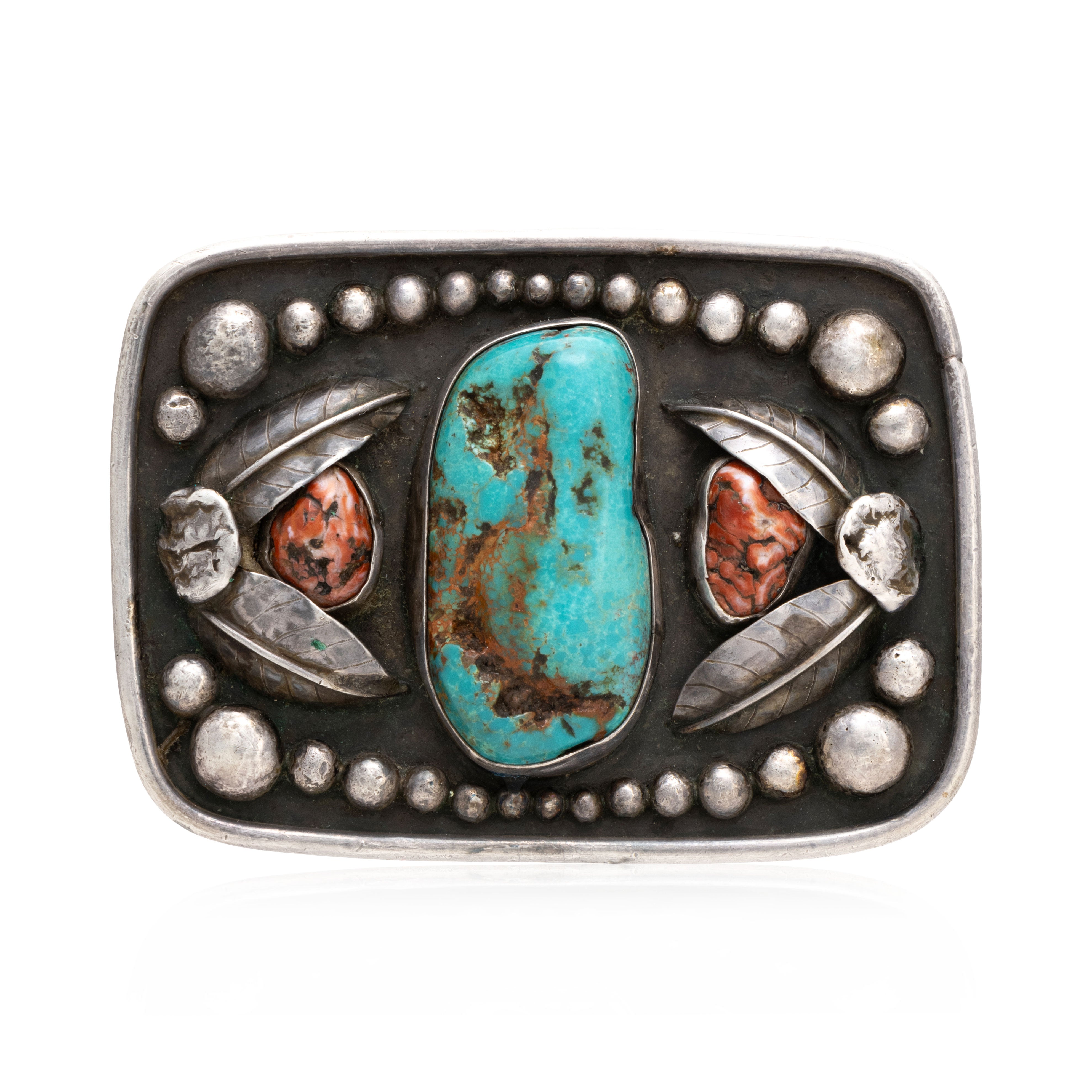 Navajo Turquoise and Coral Buckle, Jewelry, Buckle, Native