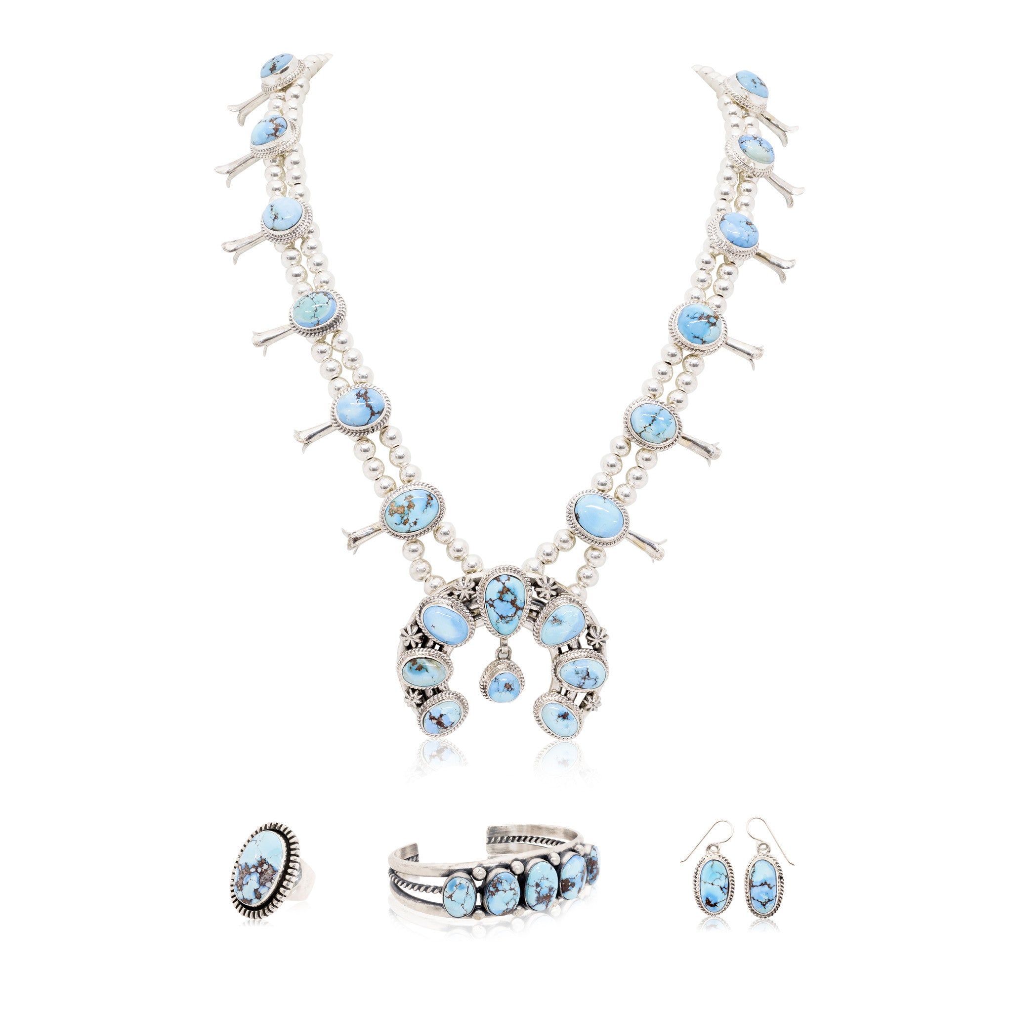 Navajo Golden Hill Turquoise Set, Jewelry, Necklace, Native