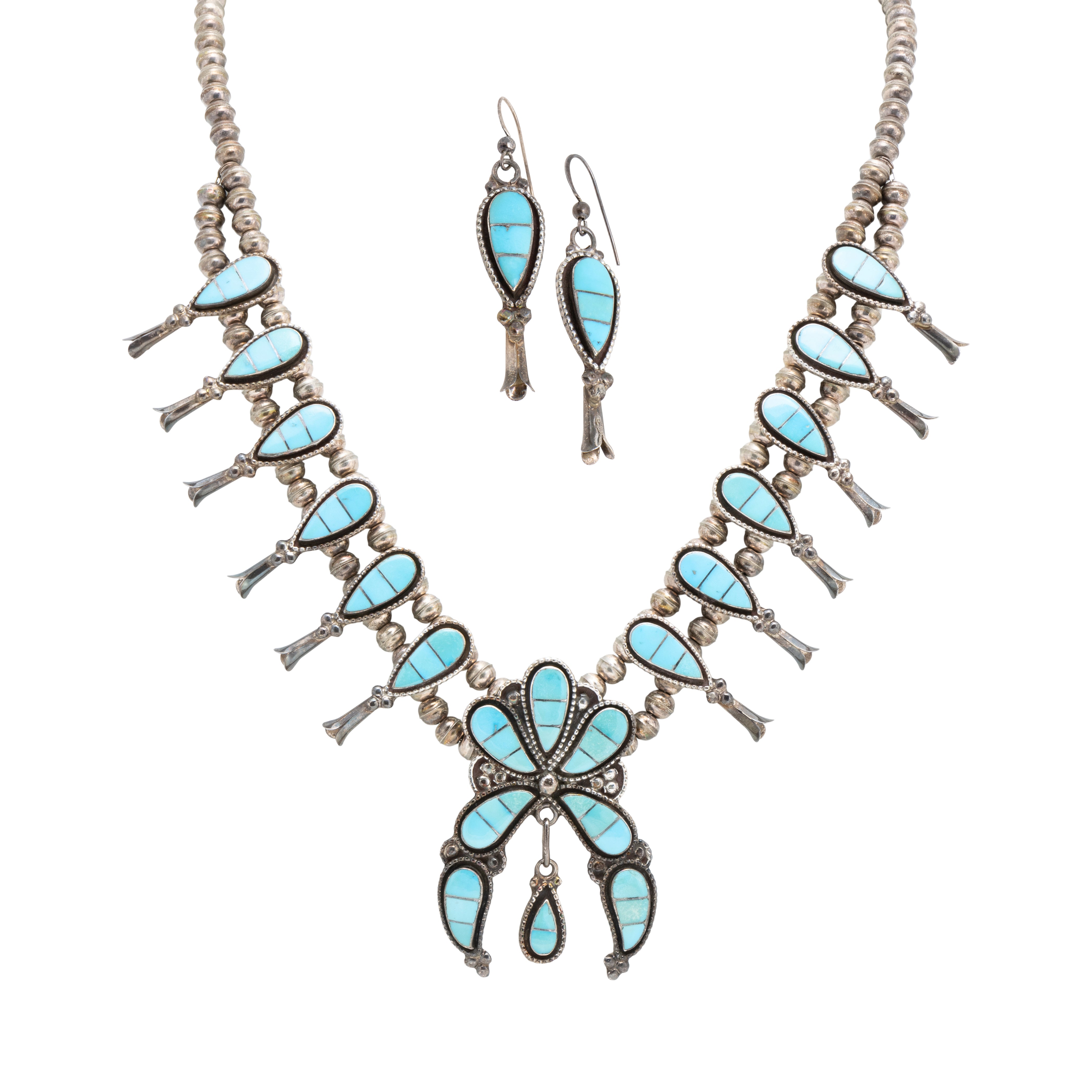 Zuni Turquoise Squash Blossom Set, Jewelry, Set, Native