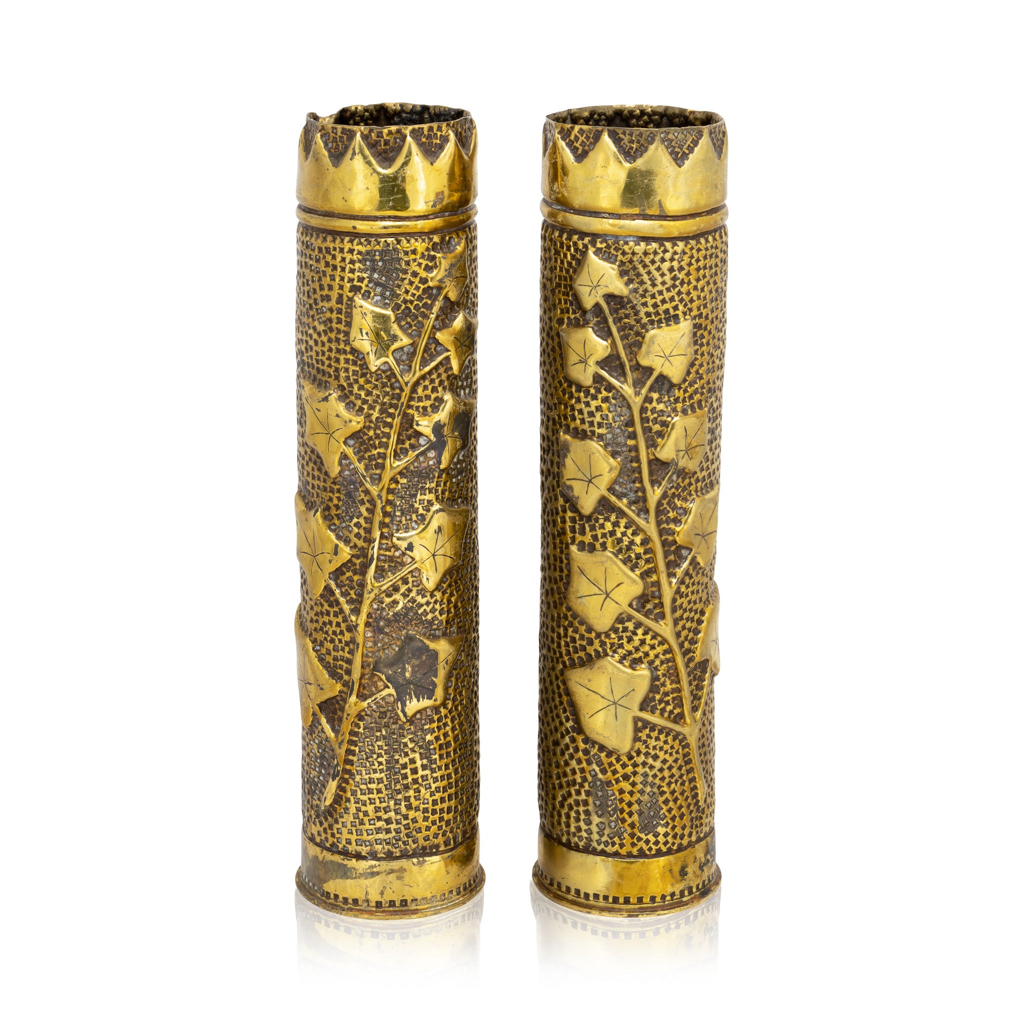 Matched Pair Trench Art Vases, Furnishings, Decor, Trench Art