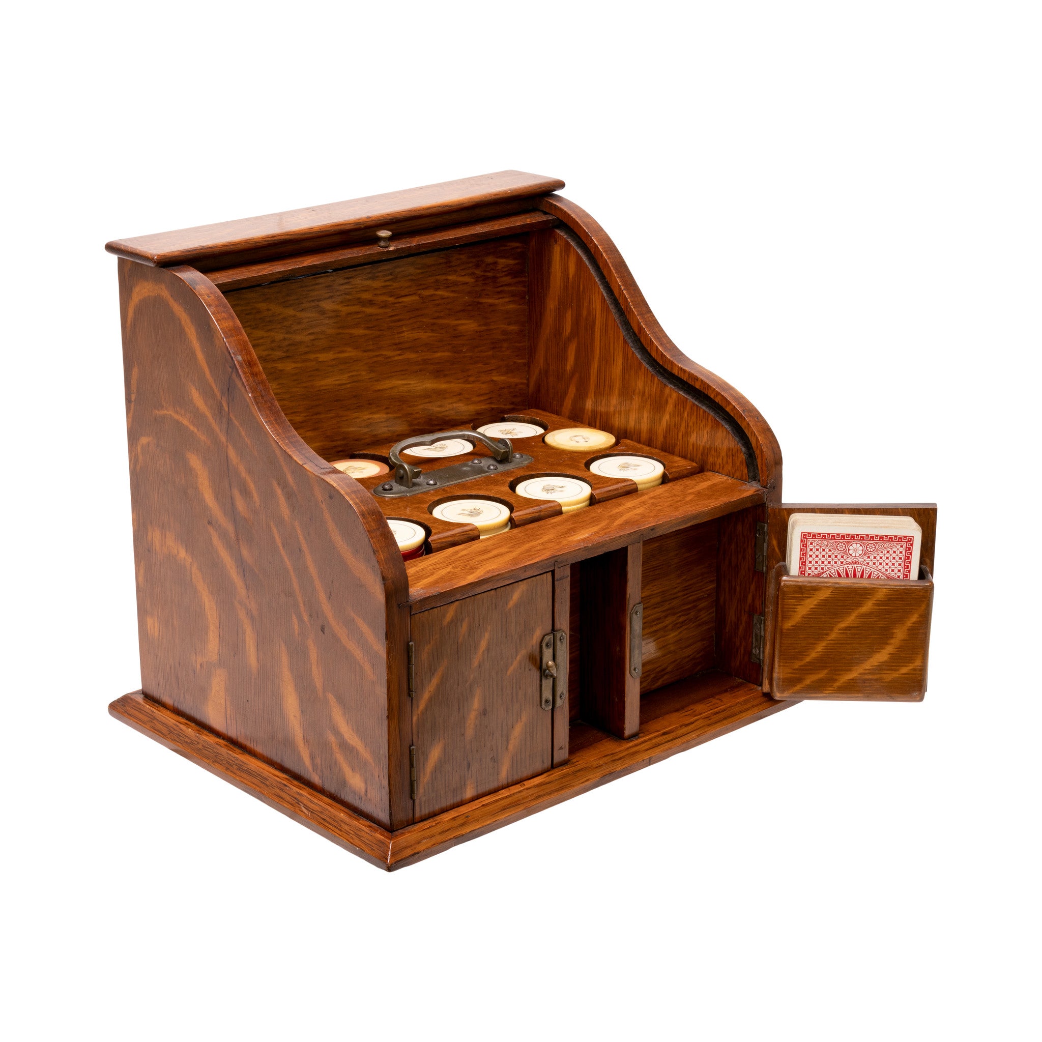 Set of Ivory Poker Chips in Oak Case
