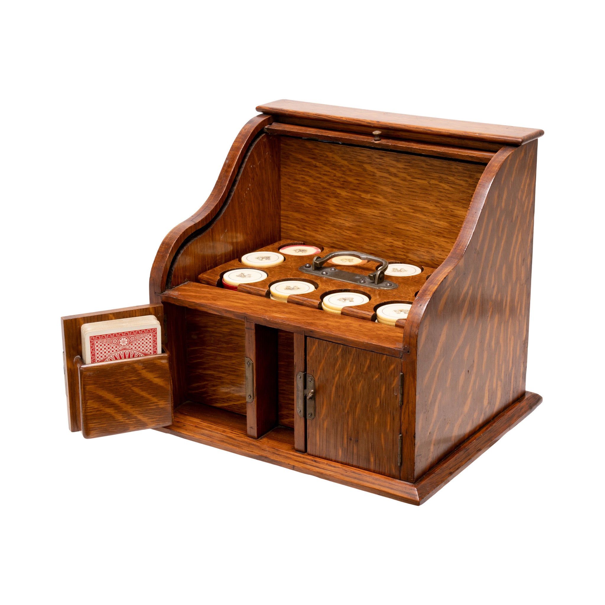 Set of Ivory Poker Chips in Oak Case