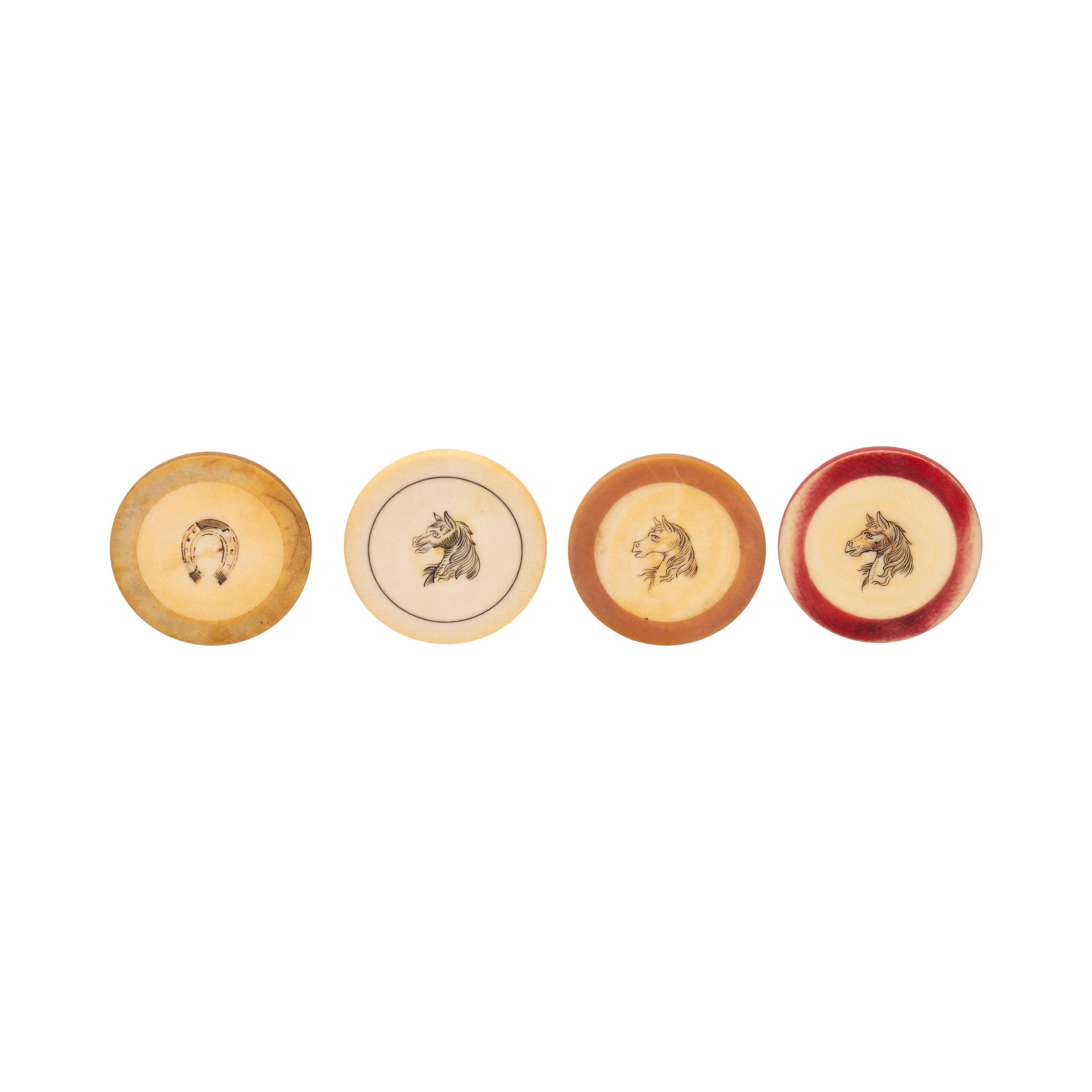 Set of Ivory Poker Chips in Oak Case