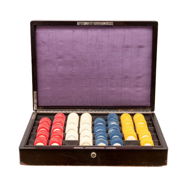 Set of Ivory Poker Chips in Original Box, Western, Gaming, Poker Chips