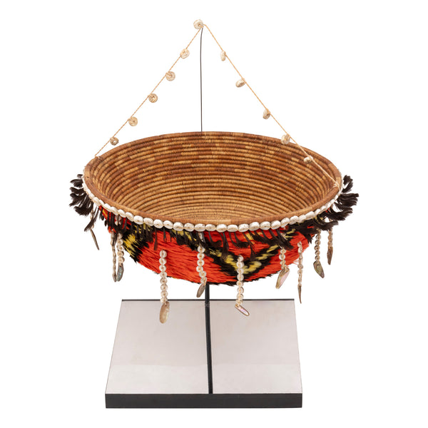 Exceptional Feathered Pomo Gift Basket, Native, Basketry, Vertical