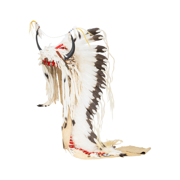 Mandan Split Horn Single Trailer Style Headdress, Native, Inspired Art, Head Piece