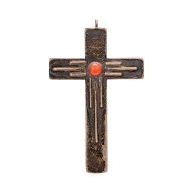 Navajo Coral Cross Pendant, Jewelry, Necklace, Native
