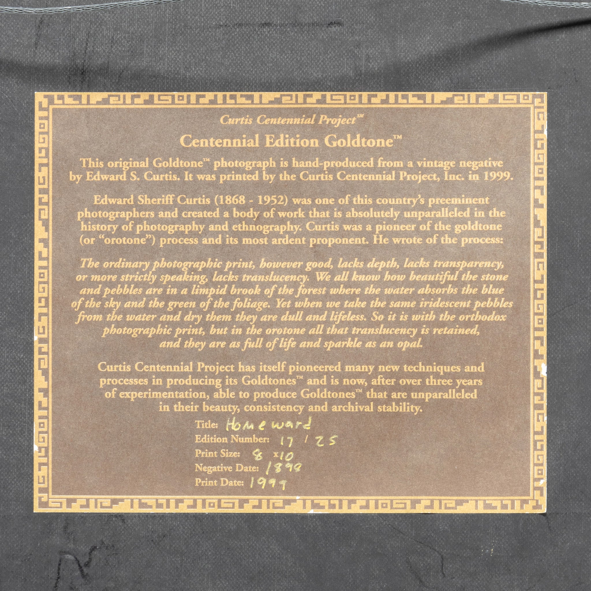 "Homeward" E.S. Curtis Goldtone