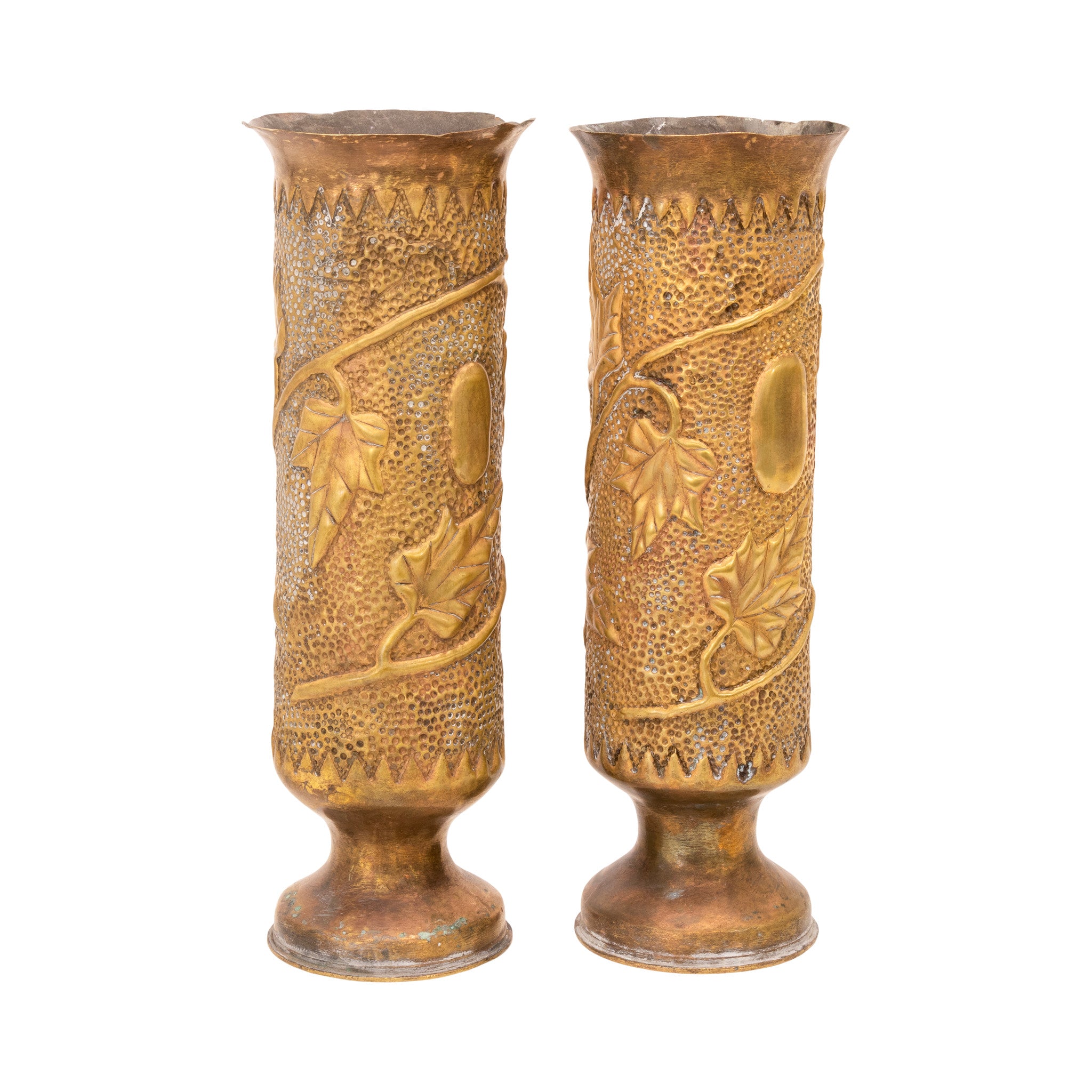 Matched Pair Trench Art Vases