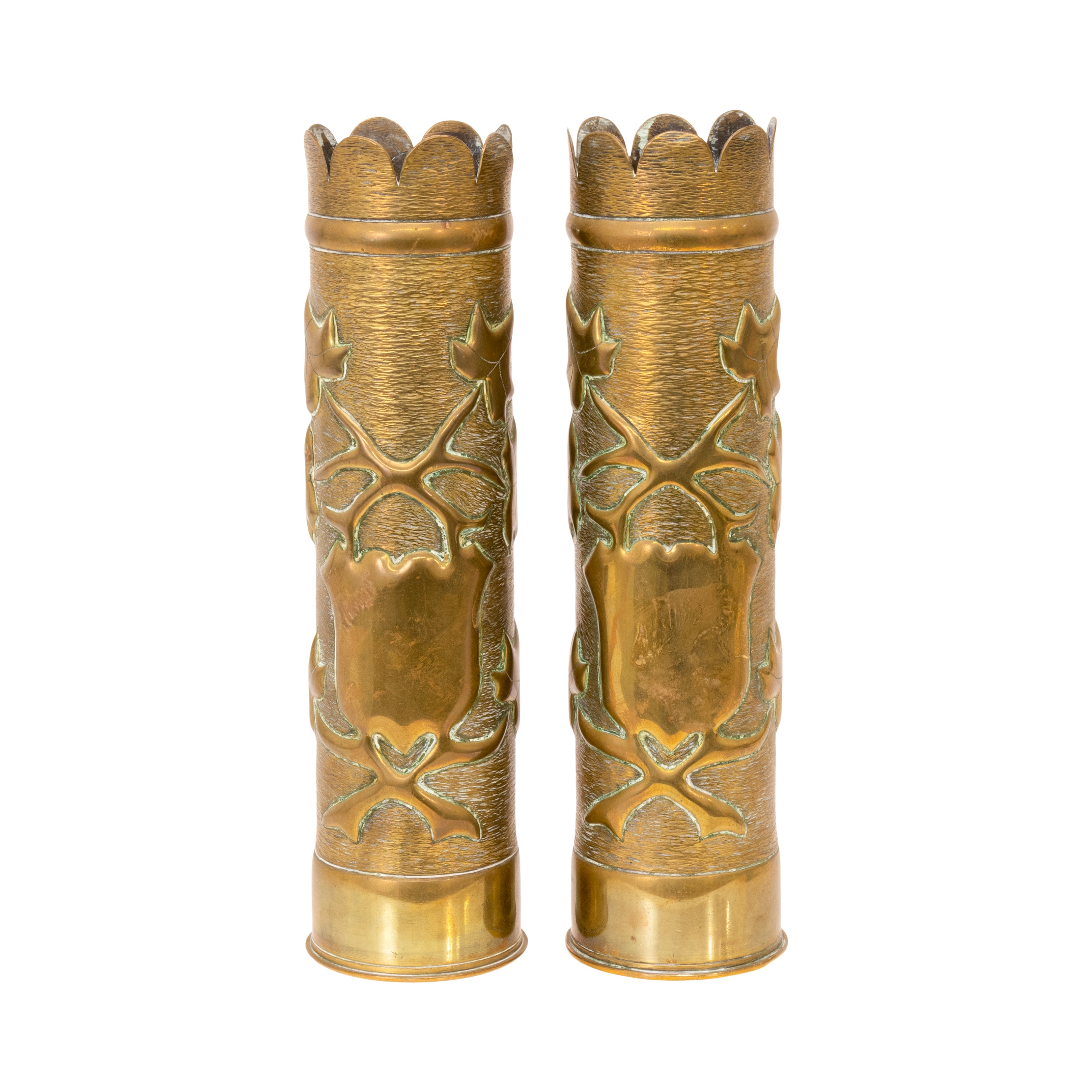 Matched Pair Trench Art Vases, Furnishings, Decor, Trench Art