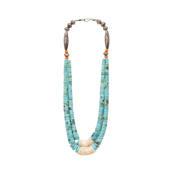 Heishi and Turquoise Double Strand Choker, Jewelry, Necklace, Native