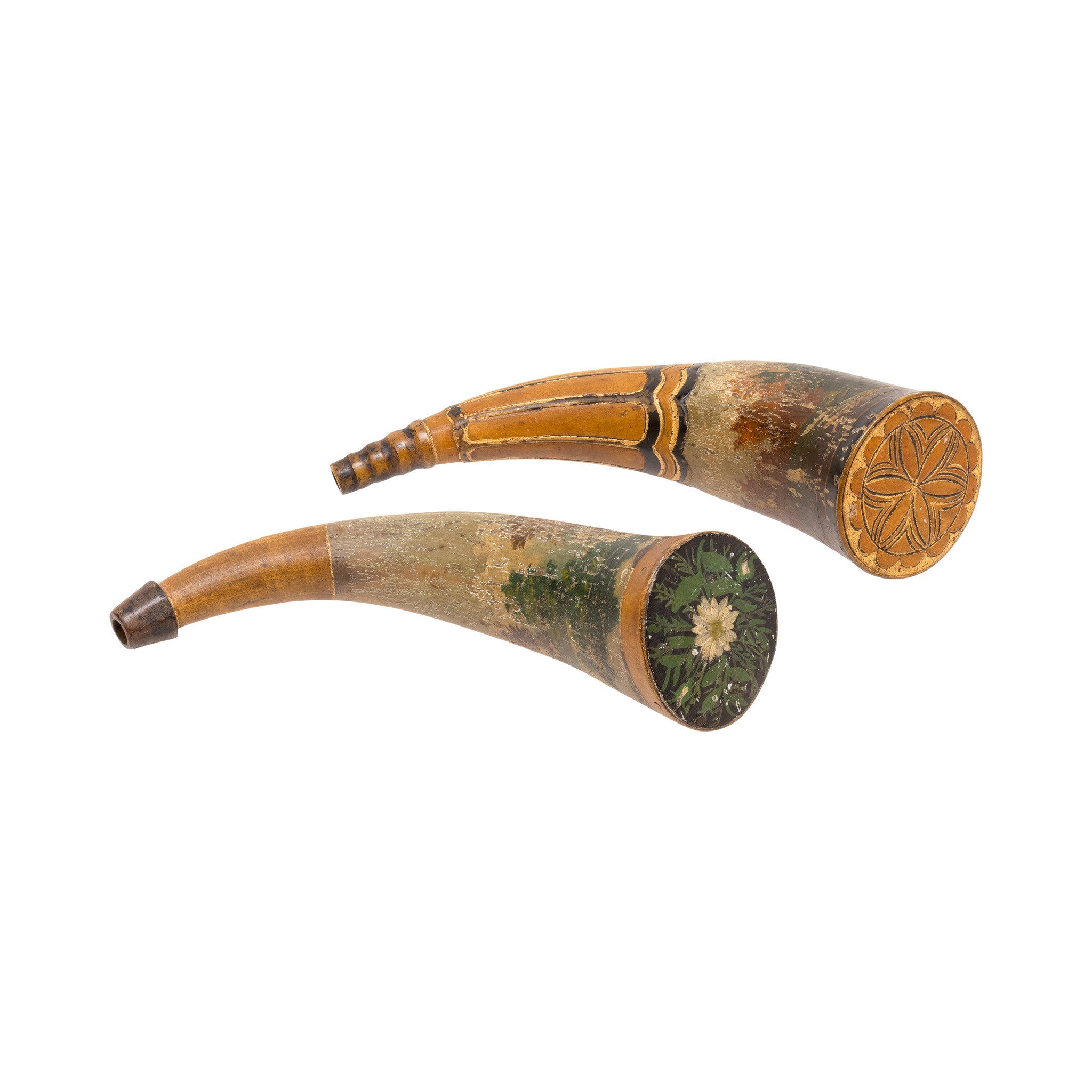 Pair Decorated Powder Horns
