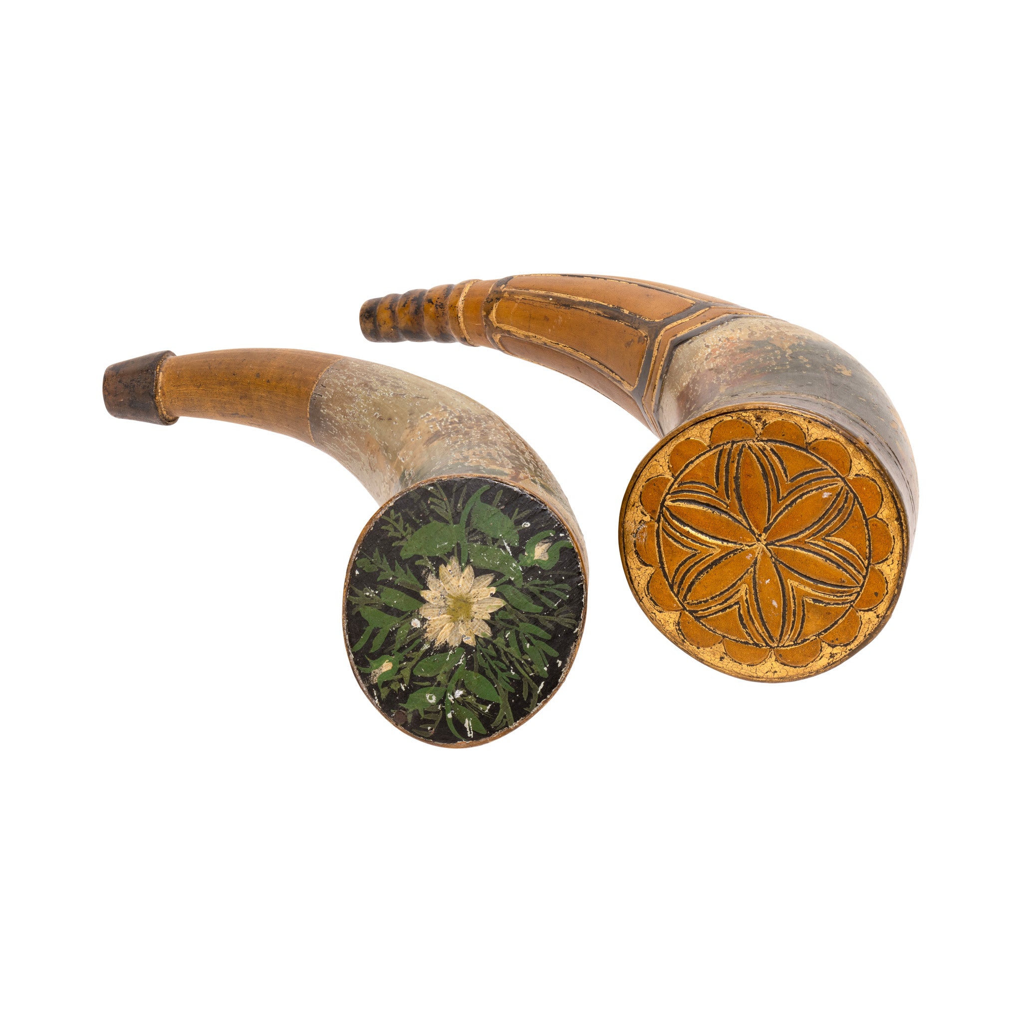 Pair Decorated Powder Horns
