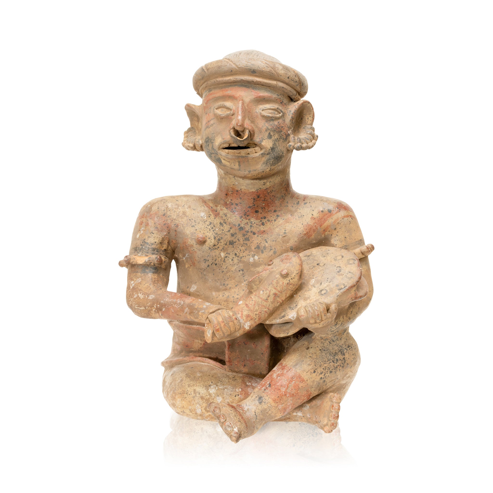Prehistoric Majested Seated Drummer Figurine, Native, Pottery, Prehistoric
