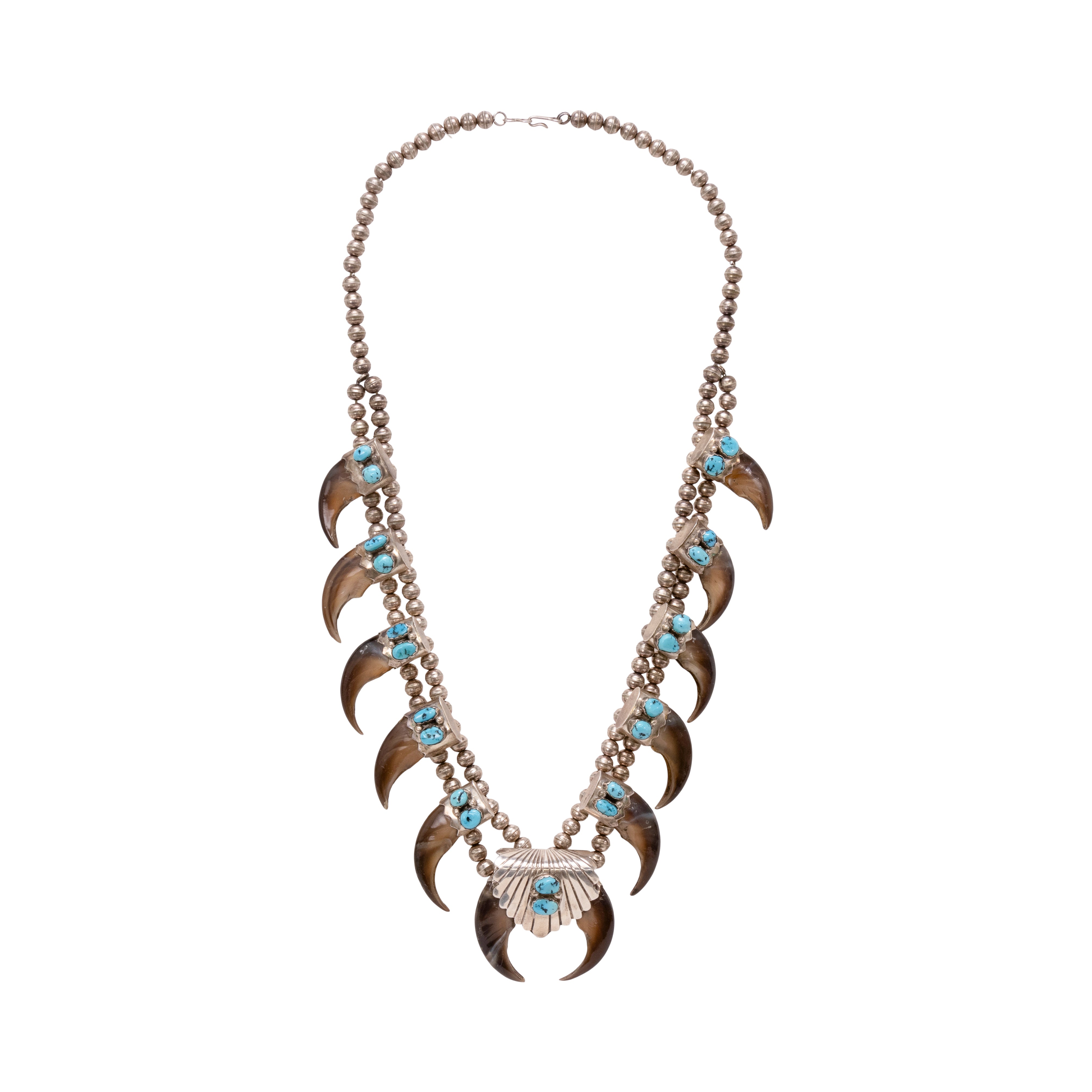 Bear Claw and Turquoise Necklace, Jewelry, Squash Blossom, Native