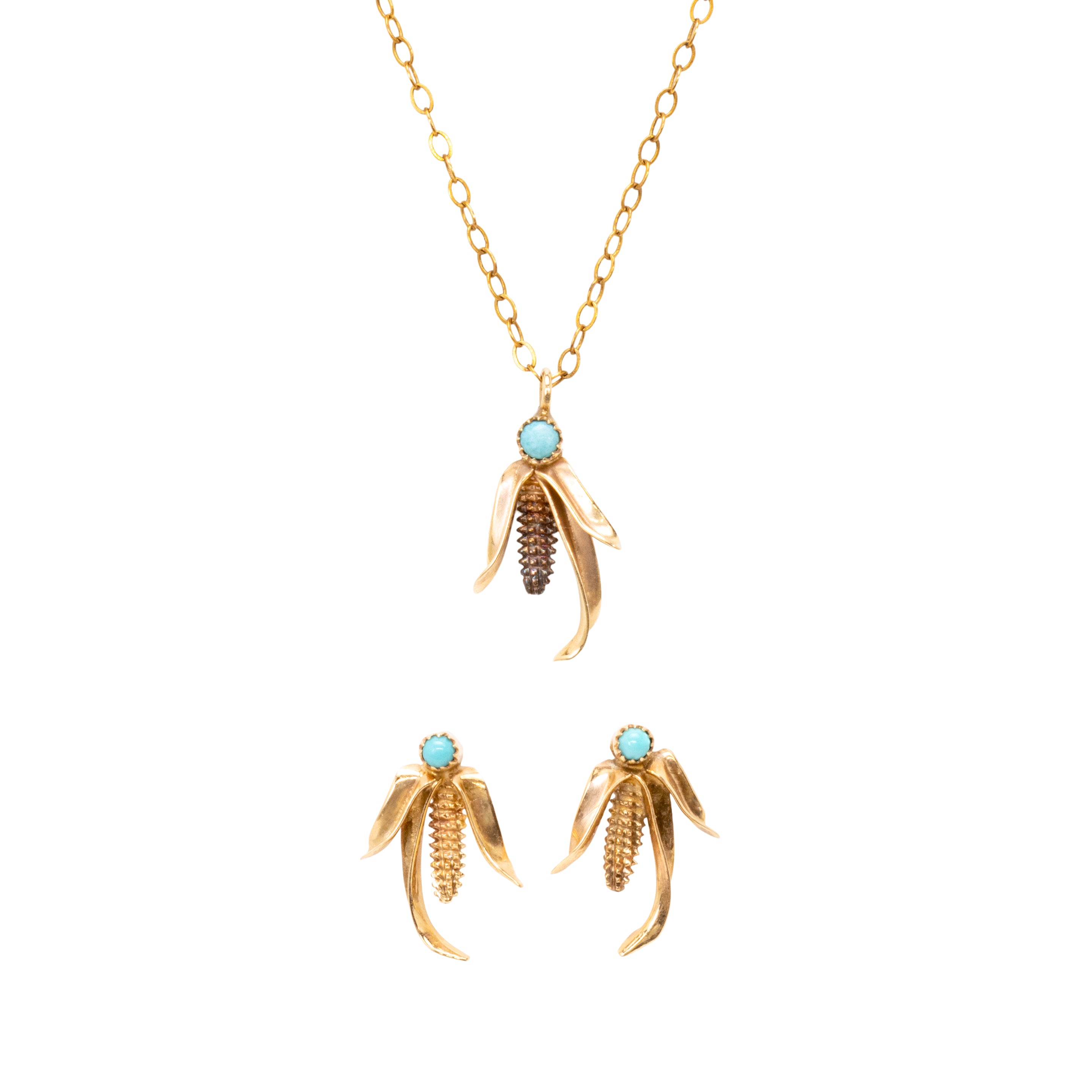 Gold and Turquoise Beetle Set, Jewelry, Necklace, Estate