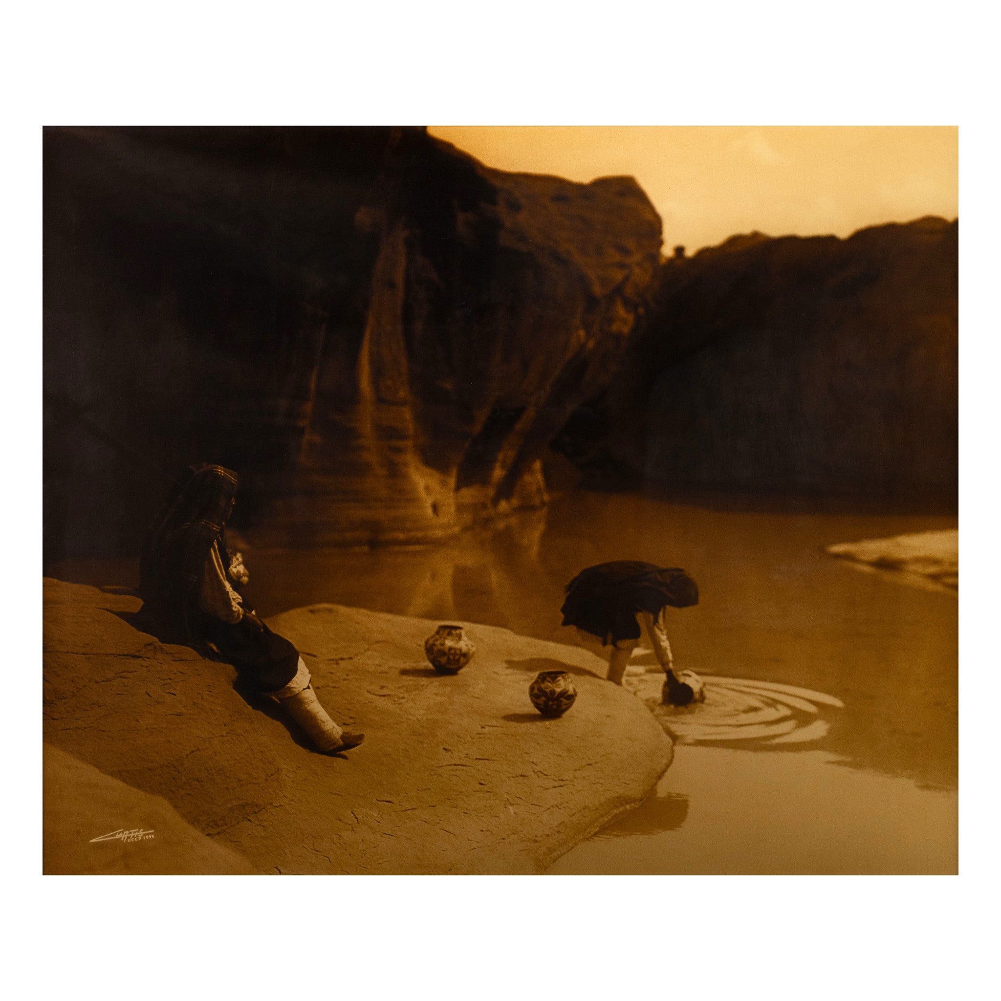"At the Old Well- Acoma" E.S. Curtis Goldtone