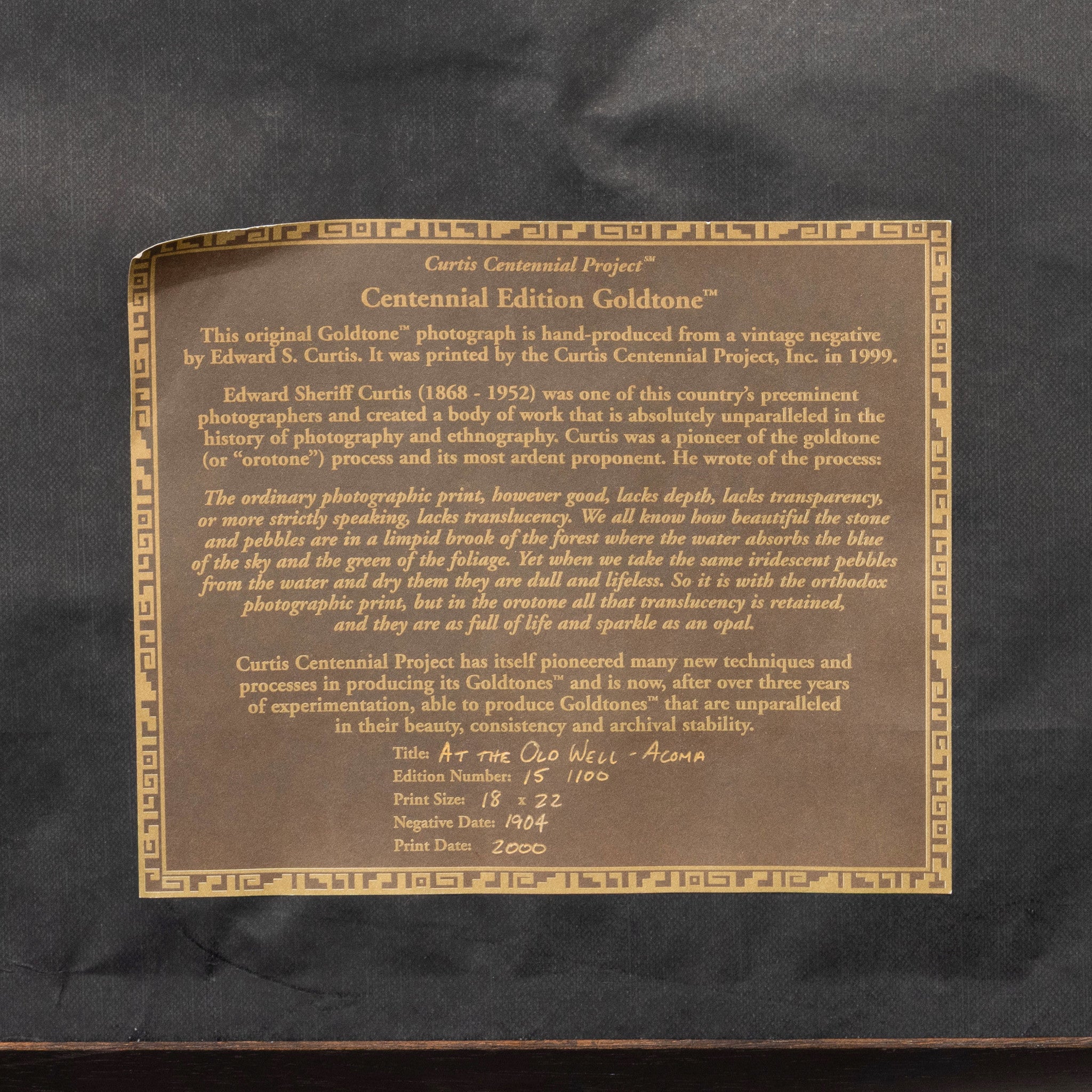 "At the Old Well- Acoma" E.S. Curtis Goldtone