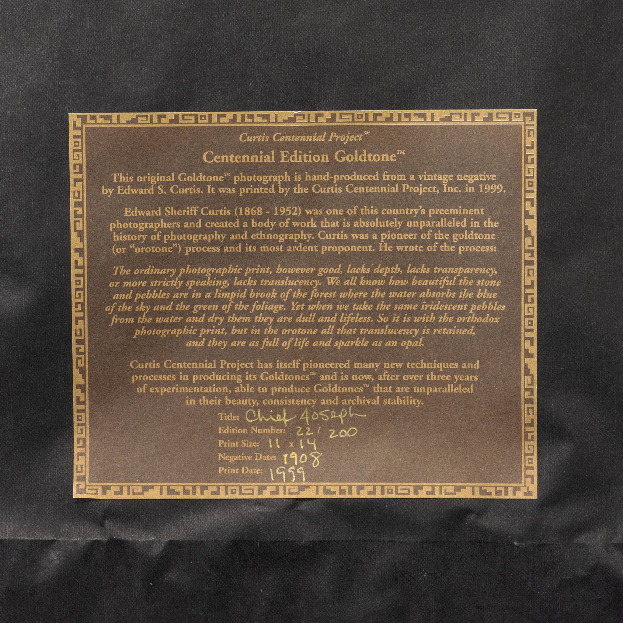 "Chief Joseph" E.S. Curtis Gold Tone