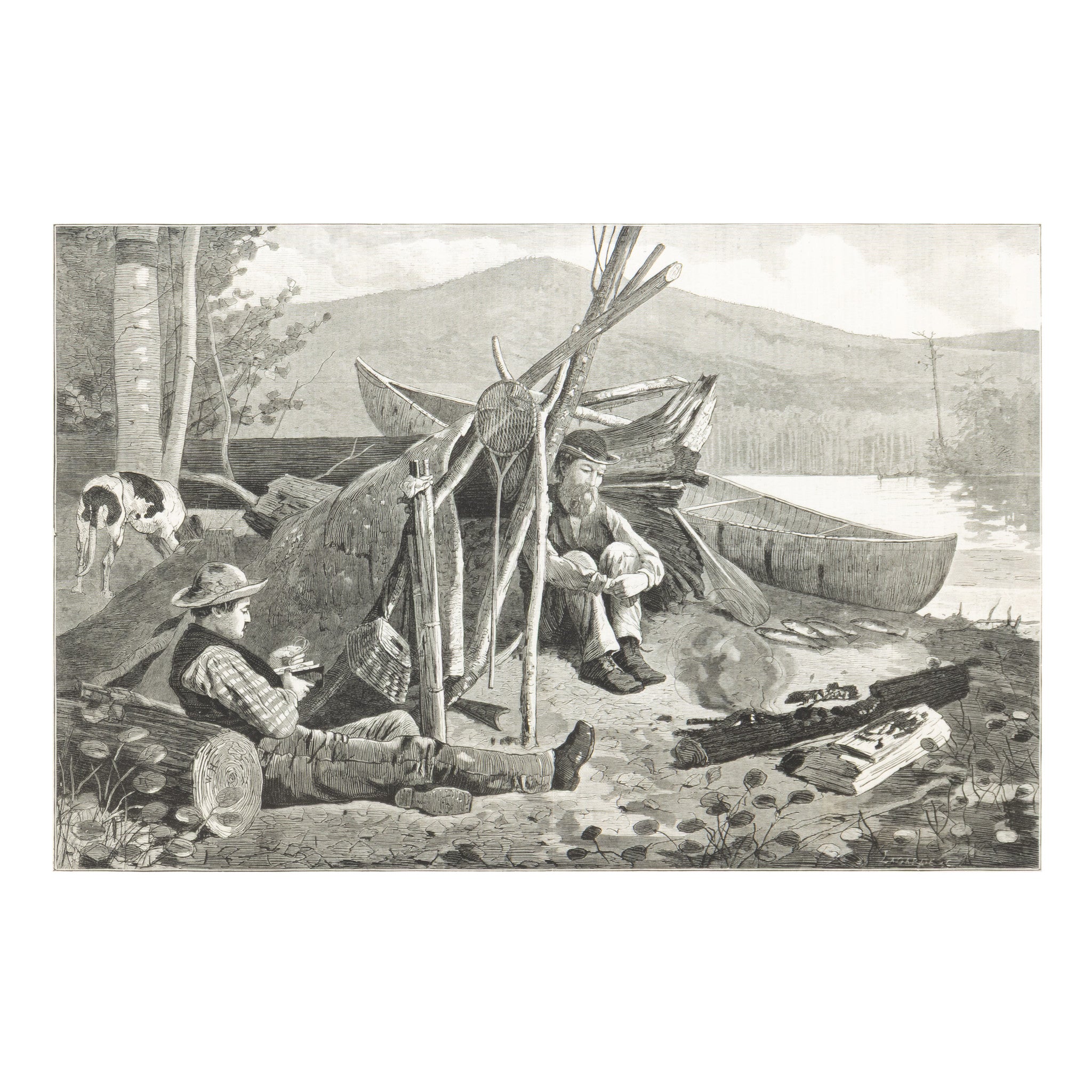 "Camping Out in the Adirondack Mountains" by Winslow Homer, Fine Art, Other, Etching