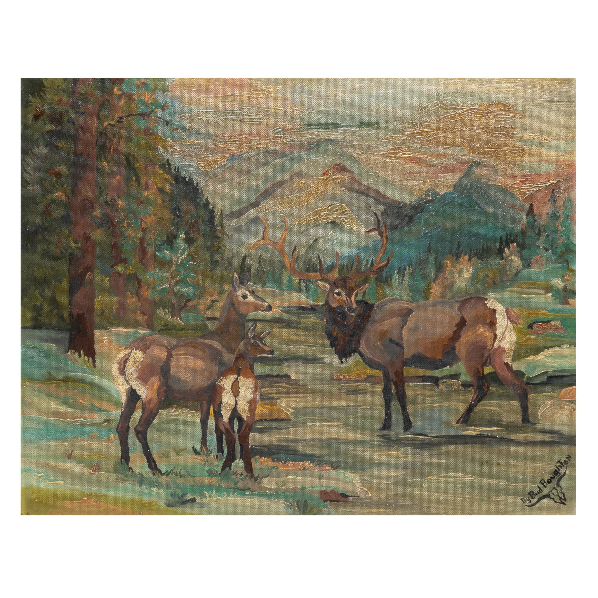 Elk Family by Bud Boughton, Fine Art, Painting, Wildlife